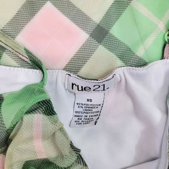 Rue 21 Peasant Milkmaid Plaid Mesh Slip Dress in Pink/Green Size XS - Picture 6 of 8